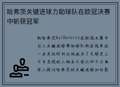 哈弗茨关键进球力助球队在欧冠决赛中斩获冠军