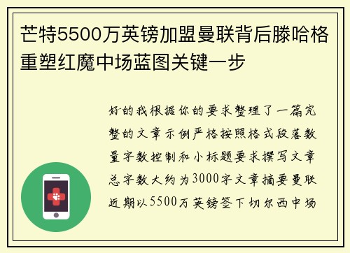 芒特5500万英镑加盟曼联背后滕哈格重塑红魔中场蓝图关键一步